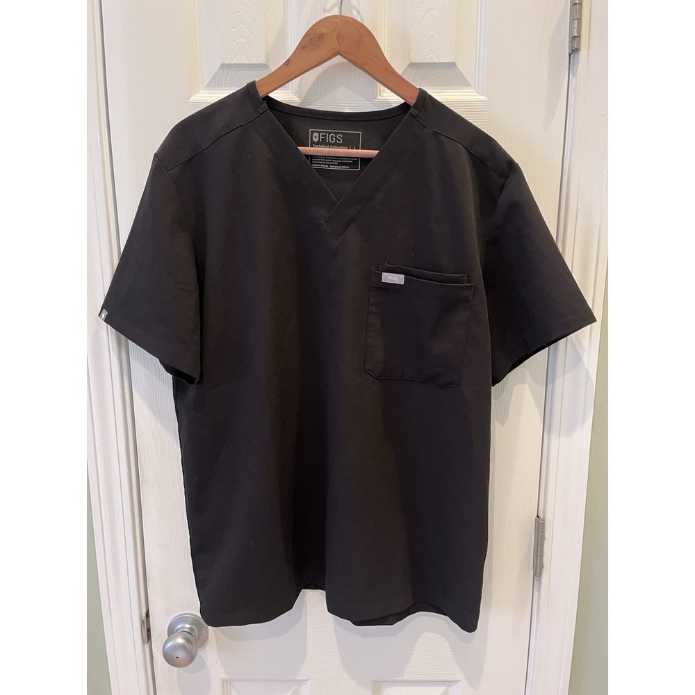 Figs Leon Three Pocket Scrub Top Black Mens Size Large Style FM1500 PO#2432
